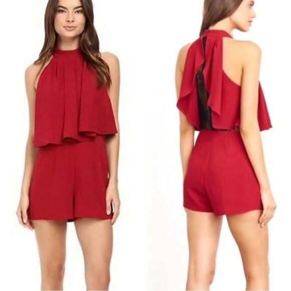 LOVERS + FRIENDS nicki romper in red cranberry black lace back size small - Picture 1 of 7